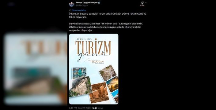 Erdoğan'dan turizm geliri ve hedeflerine dair açıklama