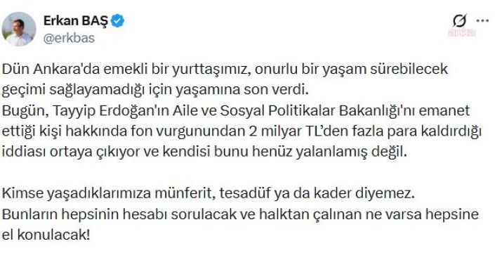 Erkan Baş: Çalınan paraların hesabı sorulacak