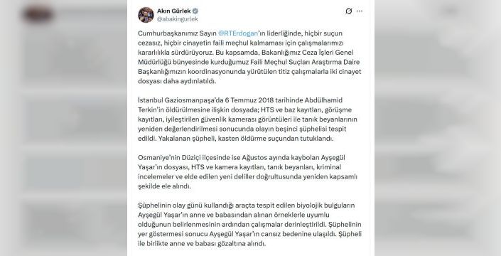 İki cinayet davası daha aydınlatıldı