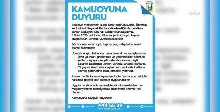 Lüleburgaz'da bazı gruplara toplu taşıma ücretsiz olacak