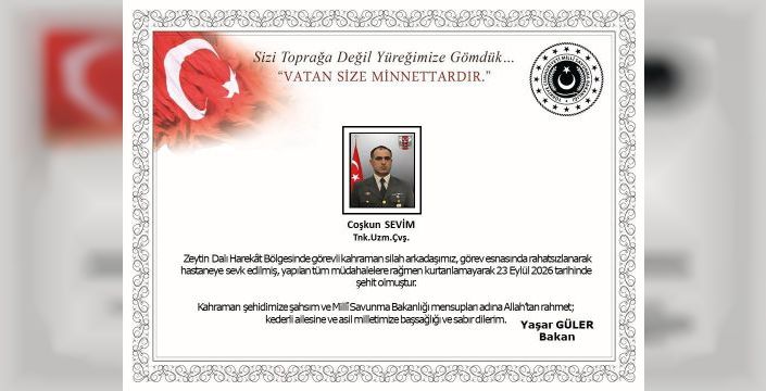Zeytin Dalı Harekatı bölgesinde asker şehit düştü