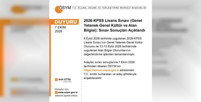 2026 KPSS lisans sonuçları erişime açıldı