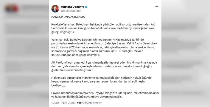 AK Parti: Bireysel eylemler partiye mal edilemez