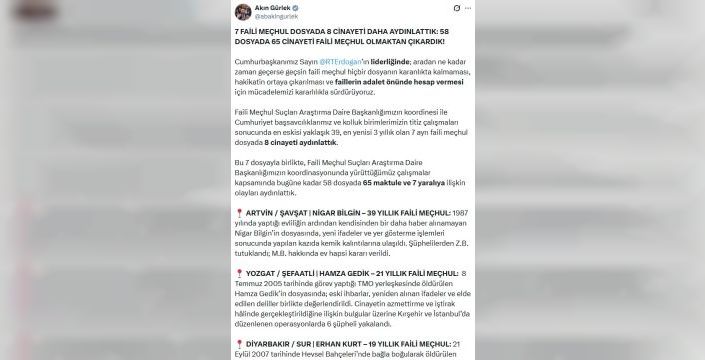 Bakan Gürlek: 7 dosyada 8 cinayet aydınlatıldı