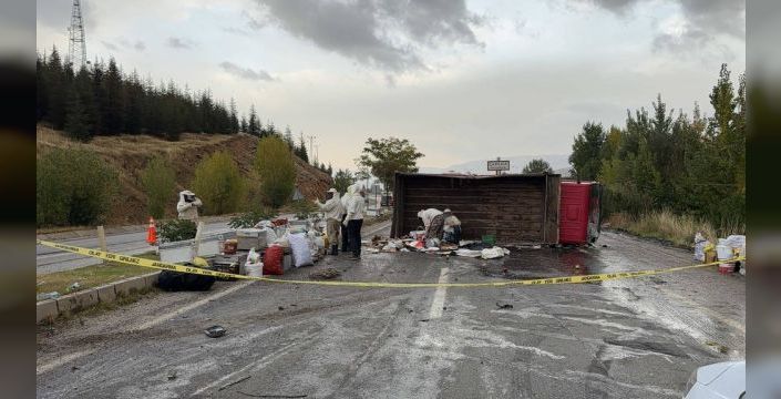 Bal yüklü kamyonet devrildi: 3 yaralı