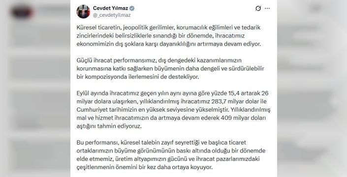 Cevdet Yılmaz, ihracatın vatandaş refahına katkısını artıracak
