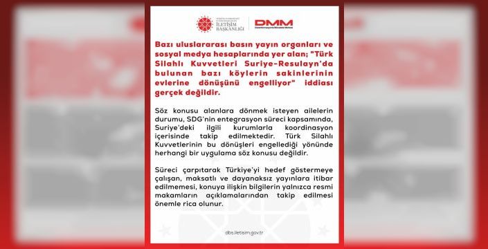 DMM, TSK'nın Resulayn'daki dönüşleri engellediği iddiasını yalanladı