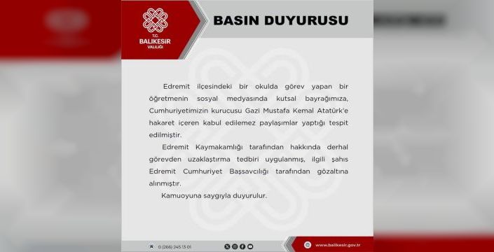 Edremit'te öğretmen hakaret iddiasıyla gözaltına alındı