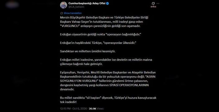 Ekrem İmamoğlu'ndan Vahap Seçer'in tutuklanmasına tepki