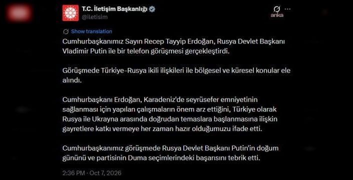 Erdoğan ve Putin telefonda görüştü