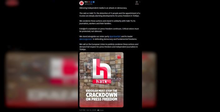 Halk TV'ye kayyım atanması Avrupa Sosyalistler Partisi'nden tepki aldı