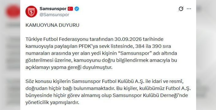 Samsunspor'dan bahis soruşturmasıyla ilgili açıklama