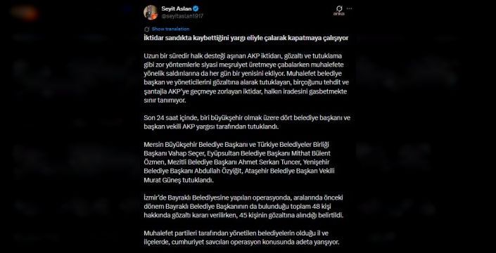 Seçer'in tutuklanmasına tepki: Halkın iradesi gasbediliyor