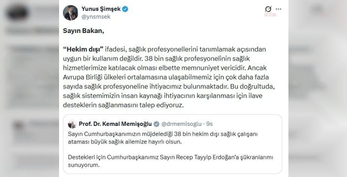 Şimşek, Bakan Memişoğlu'na 'hekim dışı' ifadesine tepki gösterdi