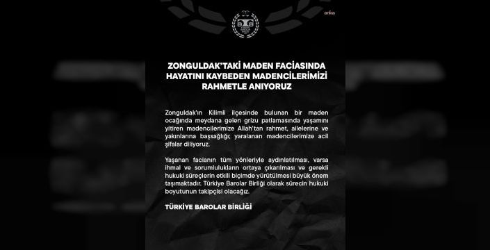 Türkiye Barolar Birliği, Zonguldak maden faciasını takip edecek