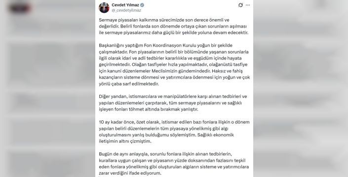 Yılmaz: Sorunlu fon tasfiyeleri hızla sürüyor