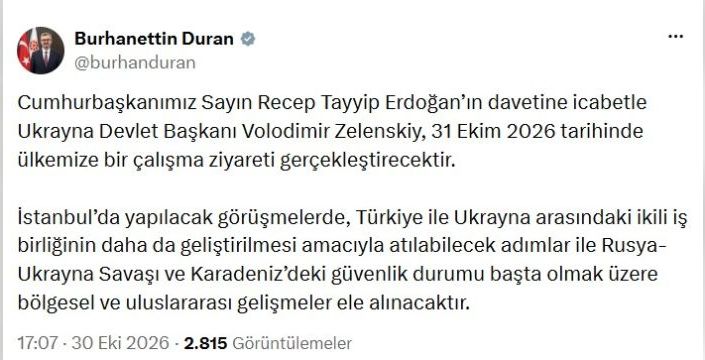 Zelenskiy yarın Türkiye'de