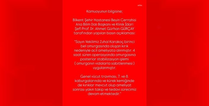 Zuhal Karakoç, bel omurgasındaki kırık nedeniyle ameliyat oldu